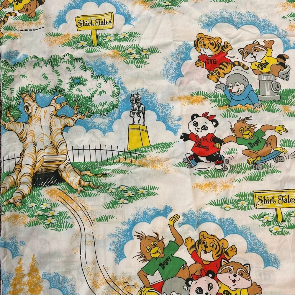 Vintage 1982 SHIRT TALES Cartoon Hallmark Cards Twin Flat Bed Sheet Fabric Craft